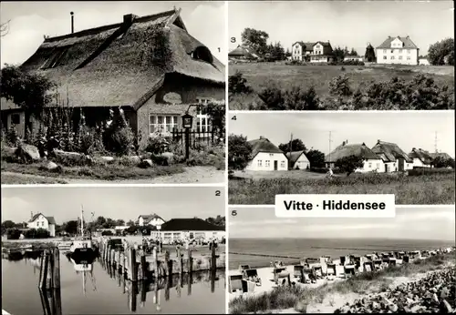 Ak Vitte Insel Hiddensee, Blaue Scheune, Hafen, Fischerhäuser, Strand