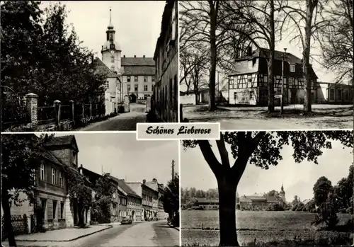 Ak Lieberose in Brandenburg, Straßenpartie, Kirche, Fachwerkhaus, Blick auf den Ort