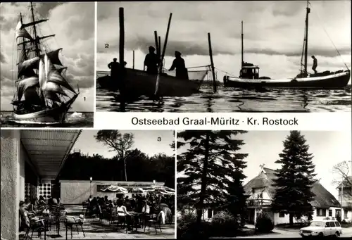 Ak Ostseebad Graal Müritz, Segelschulschiff Wilhelm Pieck, Am Bodden, Broiler-Gaststätte