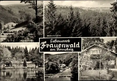 Ak Frauenwald am Rennsteig Ilmenau in Thüringen, Tränkbachtal, Lenkgrund, Fraubachmühle, Milchbar