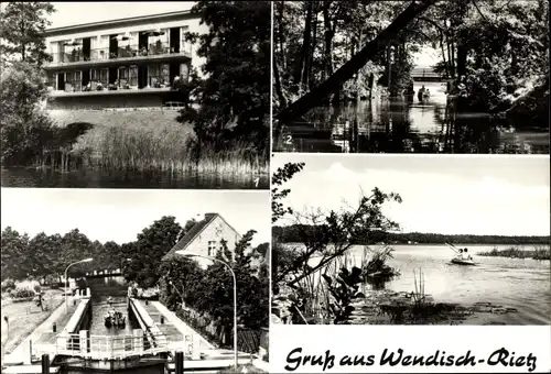 Ak Wendisch Rietz in der Mark, Hans-Loch-Heim, Fluss zum Springsee, Großer Glubigsee, Schleuse