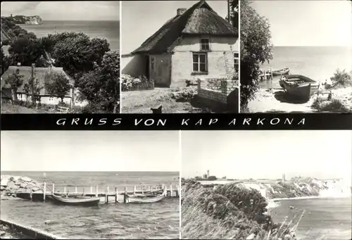Ak Arkona Putgarten auf Rügen, Kap Arkona, Reetdachhaus, Strand, Steilküste, Leuchtturm