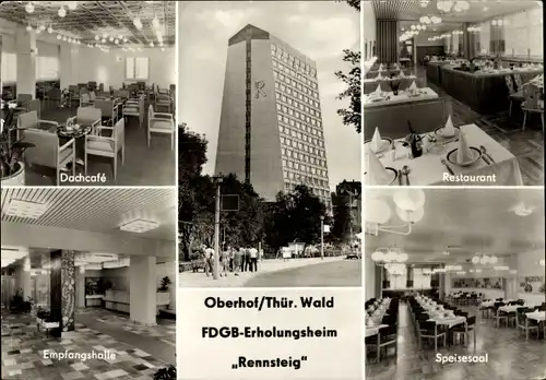 Ak Oberhof im Thüringer Wald, FDGB Erholungsheim Rennsteig, Dachcafé, Restaurant, Speisesaal