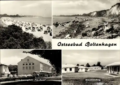 Ak Ostseebad Boltenhagen, Strand, FDGB-Erholungsheim Fritz Reuter, Urlaubersiedlung