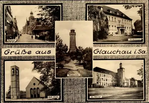 Ak Glauchau in Sachsen, Postamt, Kinderkrippe, katholische Kirche, Am Bahnhof, Friedenshöhe