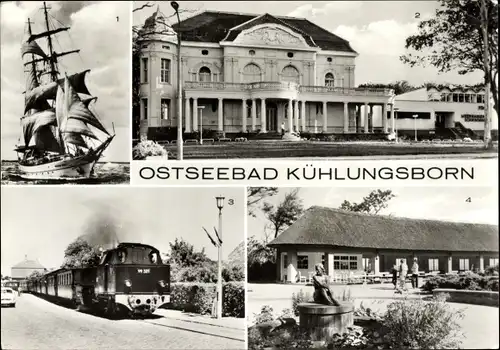 Ak Ostseebad Kühlungsborn, Segelschulschiff Wilhelm Pieck, FDGB-Meeresschwimmhalle, Baltic, Molli