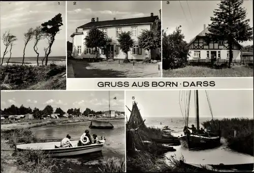 Ak Born auf dem Darß, Weststrand, FDGB-Gaststätte Borner Hof, Fachwerkhaus, Am Zeltplatz, Am Bodden
