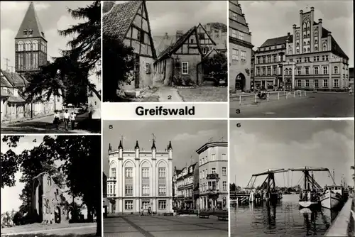 Ak Hansestadt Greifswald, Jakobikirche, Domstraße, St. Spiritus, Am Fischmarkt, Klosterruine Eldena