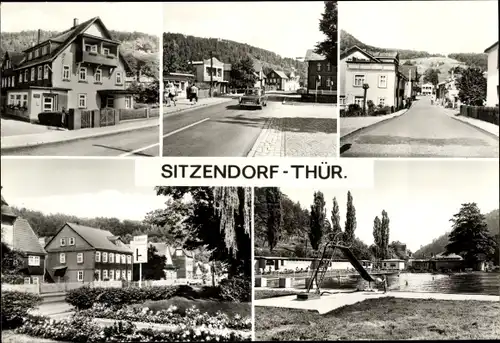 Ak Sitzendorf in Thüringen, Ferienheim Max Heinze, Hauptstraße, Anlagen der Kurverwaltung, Sommerbad