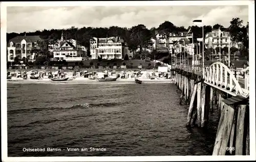 Ak Ostseebad Bansin Heringsdorf auf Usedom, Villen am Strand, Seebrücke