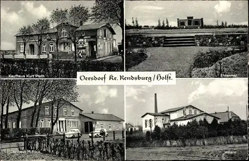 Ak Oersdorf in Schleswig Holstein, Kaufhaus Kurt Plath, Ehrenmal, Gasthof H. Fock, Meierei