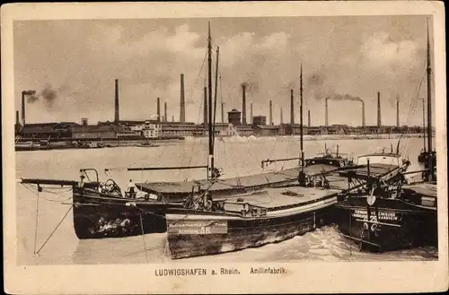 Ak Ludwigshafen am Rhein, Anilinfabrik, Lastkähne