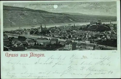 Mondschein Litho Bingen am Rhein, Blick auf Stadt von Bingerbrück