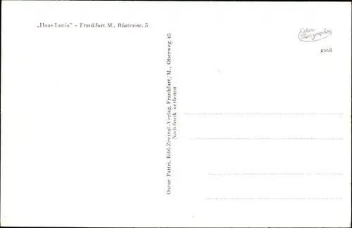 Ak Frankfurt am Main, Haus Lucia, Innenansicht, Rüsterstr. 5
