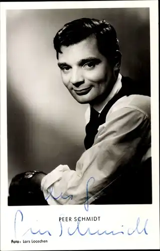 Ak Schauspieler Peer Schmidt, Portrait, Hemd, Weste, Autogramm
