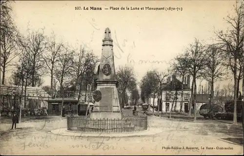 Ak Le Mans Sarthe, Place de la Lune und Denkmal