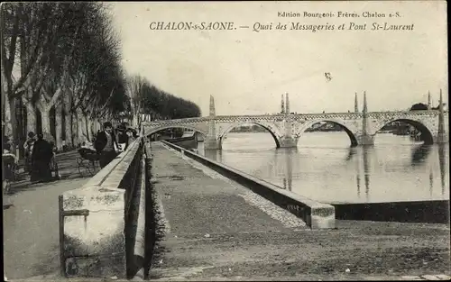 Ak Chalon sur Saône Saône et Loire, Quai des Messageries und Pont St-Laurent