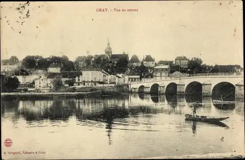 Ak Grey Haute Saône, Blick flussaufwärts, Brücke