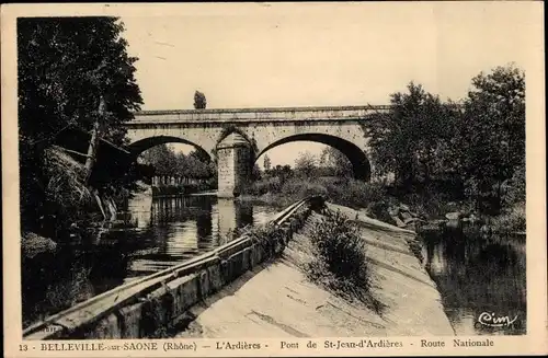 Ak Belleville sur Saone Rhone, L&#39;Ardières, St-Jean-d&#39;Ardières-Brücke, Nationalstraße