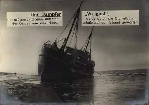 Ak Dampfer Wolgast, gestrandet, Eisenbahndampffährschiff