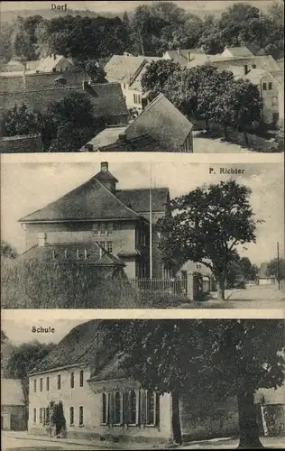Ak Treben Röcknitz Thallwitz in Sachsen, Dorfansicht, Schule, Gasthof