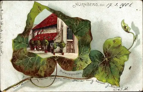Efeublatt Litho Nürnberg in Mittelfranken Bayern, Bratwurstglöcklein, Gasthaus