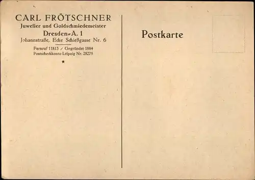 Künstler Ak Dresden Zentrum Altstadt, Juwelier und Goldschmiedemeister, Johannesstraße, Schießgasse