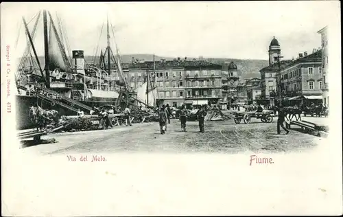Ak Rijeka Fiume Kroatien, Partie am Hafen, Via del Molo