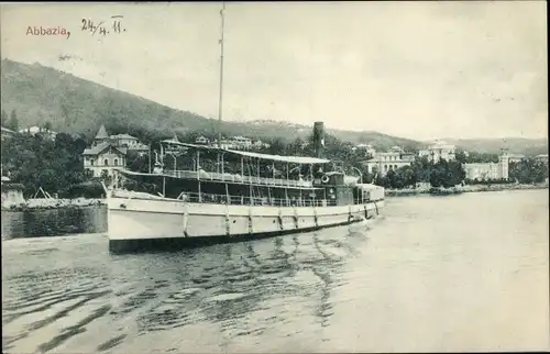 Ak Opatija Abbazia Kroatien, Dampfer SMS Stefania vor der Stadt, Reederei Ungaro Croata