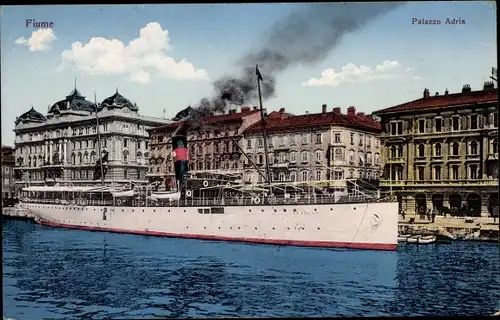 Ak Rijeka Fiume Kroatien, Dampfer Gödöllö im Hafen, Reederei Ungaro Croata