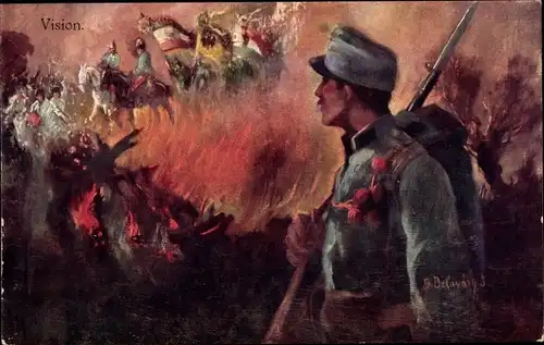 Künstler Ak Vision, KuK Armee, Soldat, Patriotik Österreich