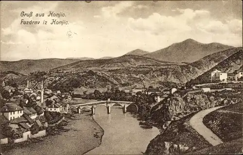 Ak Konjic Bosnien Herzegowina, Blick auf den Ort