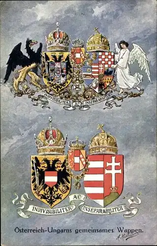 Künstler Wappen Ak Hartmann, A., Österreich Ungarns gemeinsames Wappen, KuK