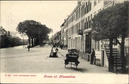 Ak Nieuwediep Drenthe, Straßenpartie, Passanten, Treppen