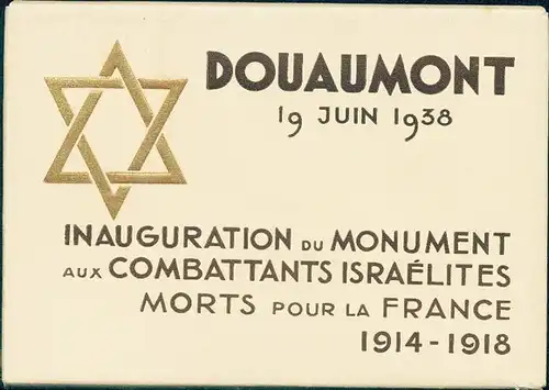 10 alte Ak Douaumont Frankreich, Einweihung eines Denkmals für die israelitischen Kämpfer