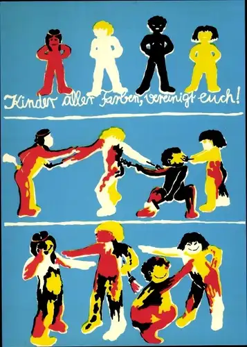 Ak Kinderplakat 1974, Kinder aller Farben vereint euch