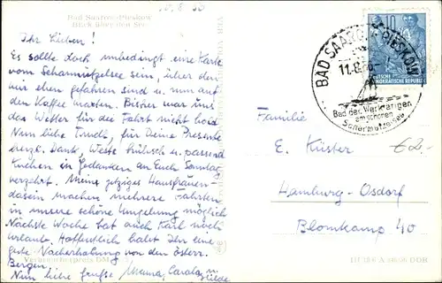 Ak Pieskow Bad Saarow in der Mark, Blick über den See, Segelboot