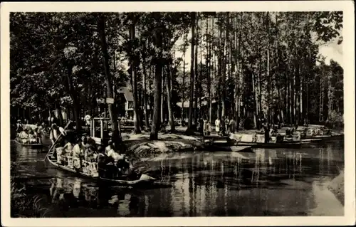 Ak Lübbenau im Spreewald, Waldhotel Wotschofska, Kähne im Wasser