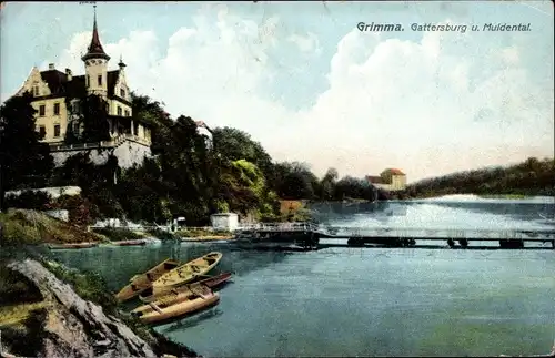 Ak Grimma in Sachsen, Gattersburg und Muldental, Boote, Steg