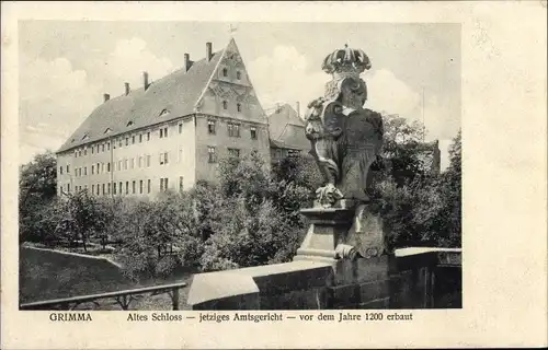 Ak Grimma in Sachsen, Blick auf das Amtsgericht, ehemaliges Altes Schloss, Wappen