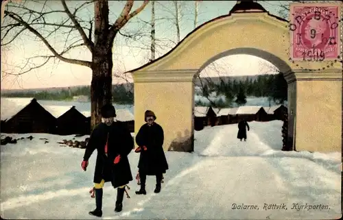 Ak Dalarne Rättvik Schweden, Kyrkporten, Männer Tracht