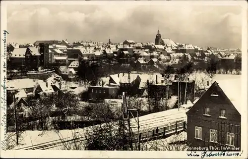 Ak Ronneburg Thüringen, Der Ort im Winter