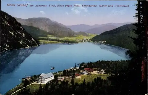 Ak Achensee in Tirol, Hotel Seehof, Hotel Scholastika, Mayer, Achenkirch