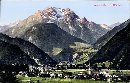 Ak Mayrhofen Zillertal Tirol, Panorama, Ort, Gebirge