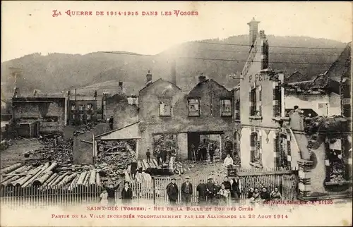 Ak Saint Dié des Vosges, zerstörte Häuser, Krieg 1914