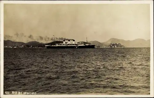 Ak Flamengo Rio de Janeiro Brasilien, Blick auf Dampfer