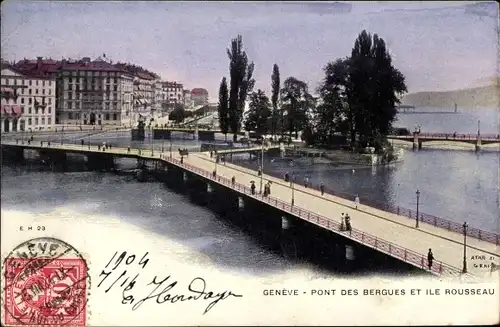 Ak Genf Genf Schweiz, Pont des Bergues und Ile Rousseau