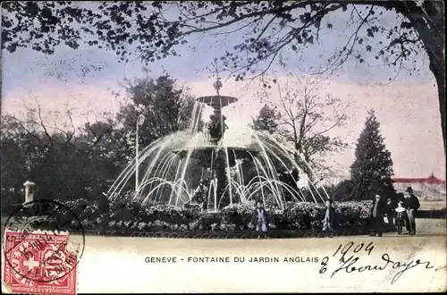 Ak Genf Genf Schweiz, Brunnen des Englischen Gartens