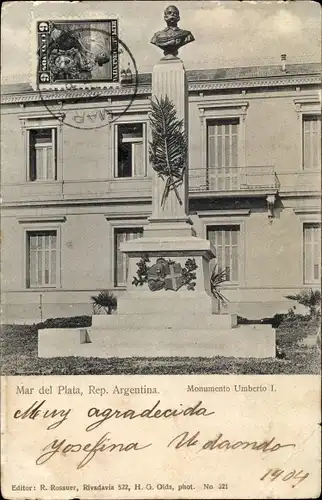 Ak Mar del Plata Argentinien, Monumento Umberto I.