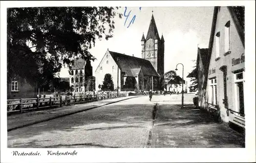 Ak Westerstede im Kreis Ammerland, Kirchenstraße, Kirche, Glockenturm